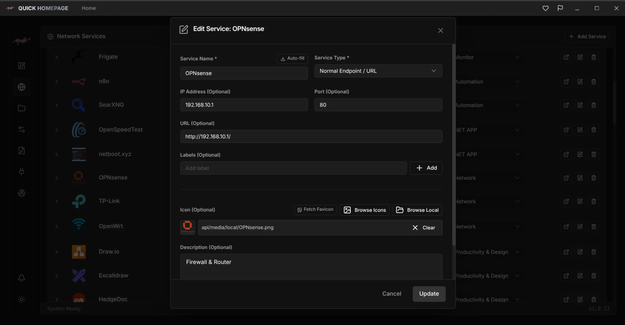 Quick Homepage Customization & Configuration Interface