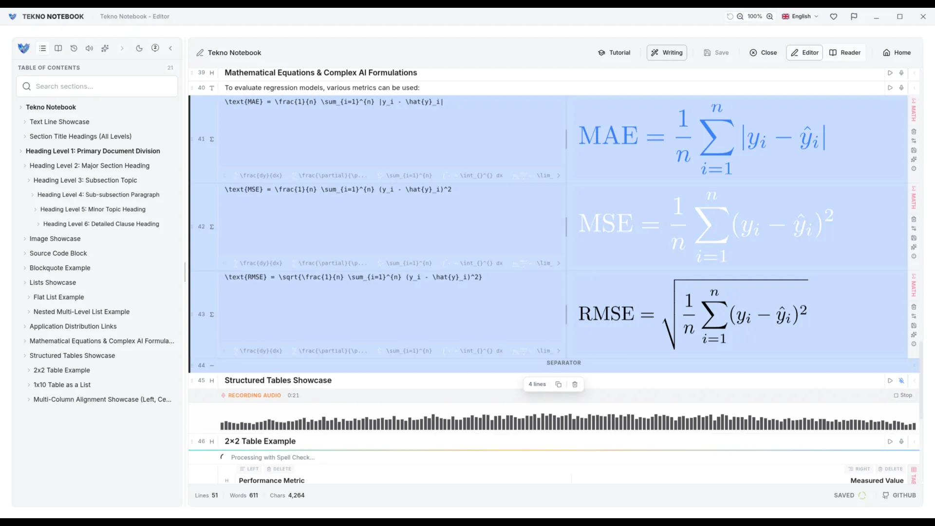 editor in light mode with speech-to-text LaTeX input and rendered