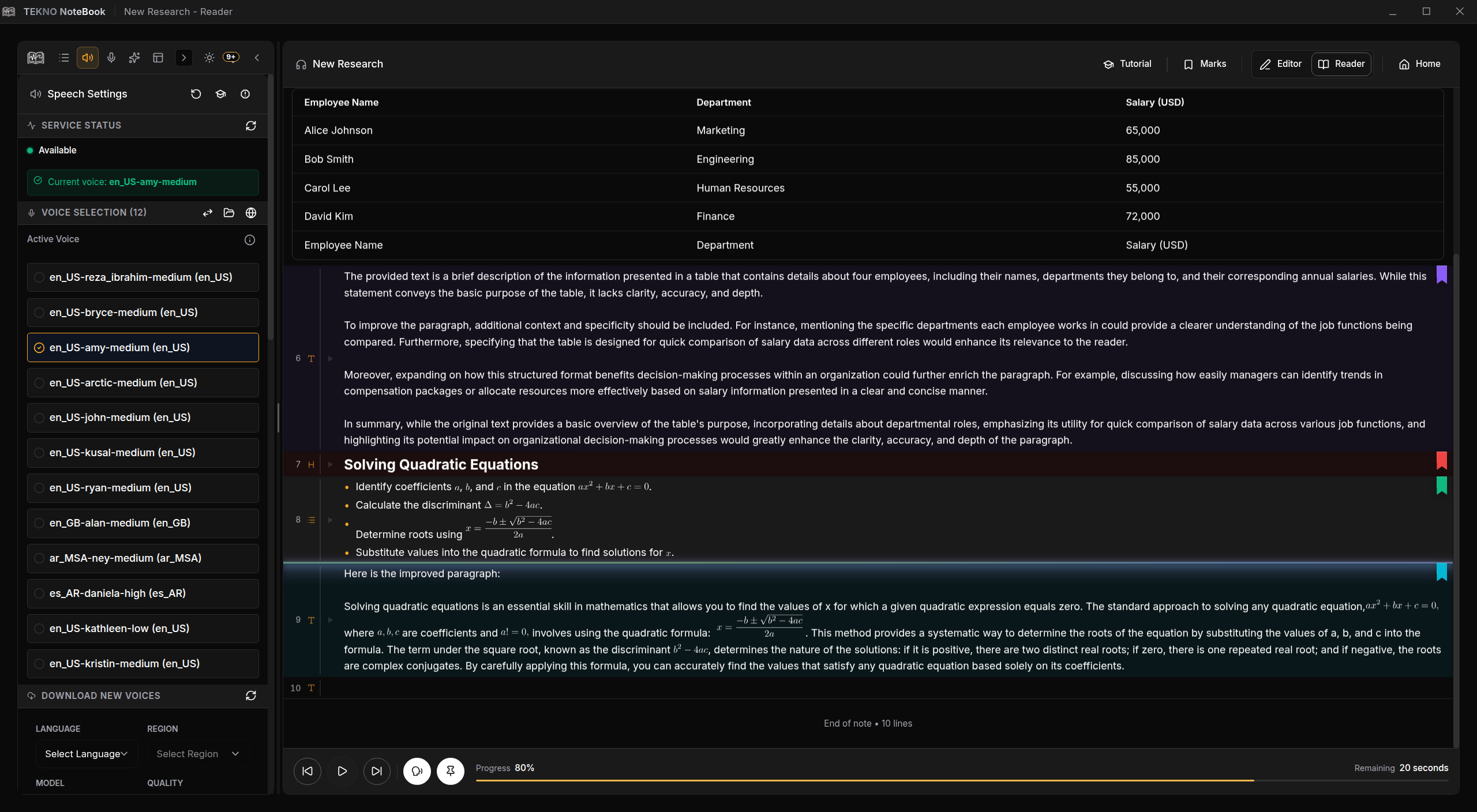 reader in dark mode